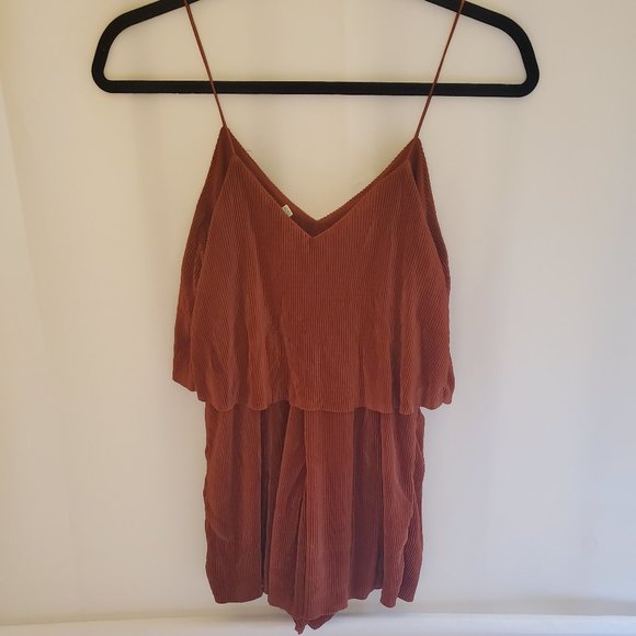 Silence & Noise Corduroy Rustic Copper Romper with Spaghetti Straps Sizes XS - Picture 8 of 16